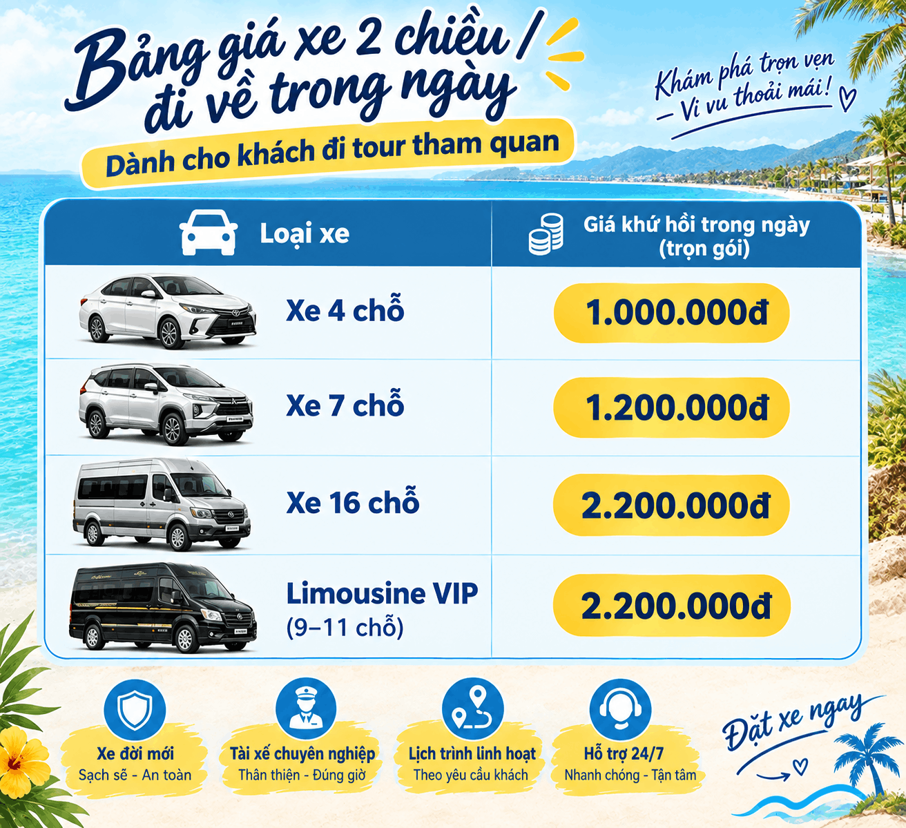 bảng giá xe đưa đón sân bay Cam Ranh Vĩnh Hy 2 chiều bảng giá xe đưa đón sân bay Cam Ranh Vĩnh Hy 2 chiều