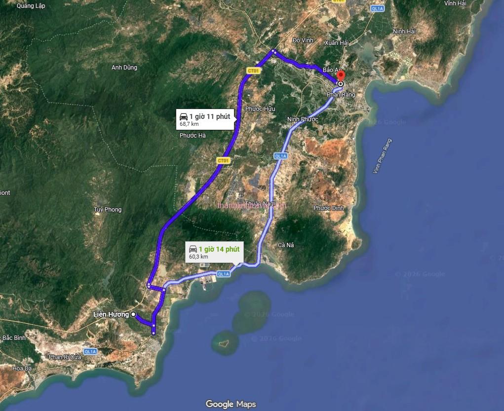 Khoảng cách từ Phan Rang đến Liên Hương dài hơn 60km Khoảng cách từ Phan Rang đến Liên Hương dài hơn 60km
