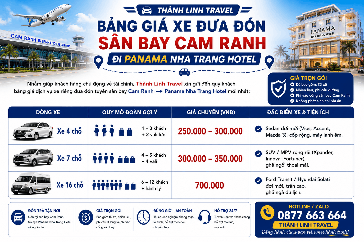 Bảng giá xe đưa đón sân bay Cam Ranh đi Panama Nha Trang Hotel Bảng giá xe đưa đón sân bay Cam Ranh đi Panama Nha Trang Hotel