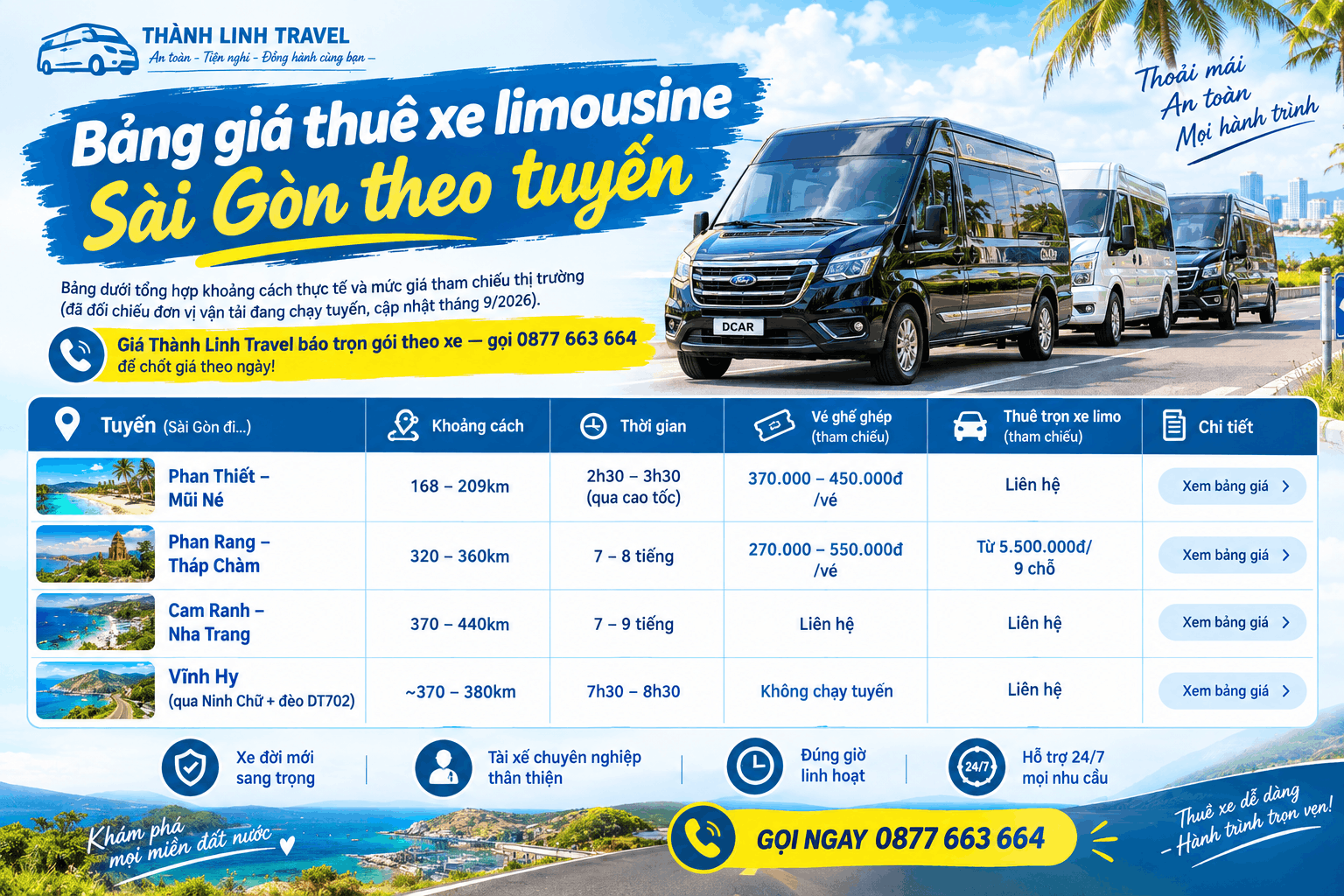 Bảng giá thuê xe limousine Sài Gòn theo tuyến Bảng giá thuê xe limousine Sài Gòn theo tuyến