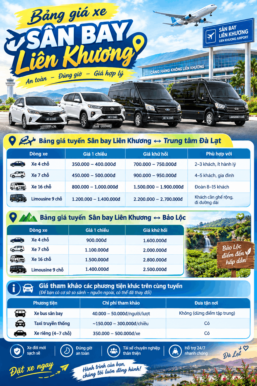 Bảng giá xe sân bay Liên Khương Bảng giá xe sân bay Liên Khương