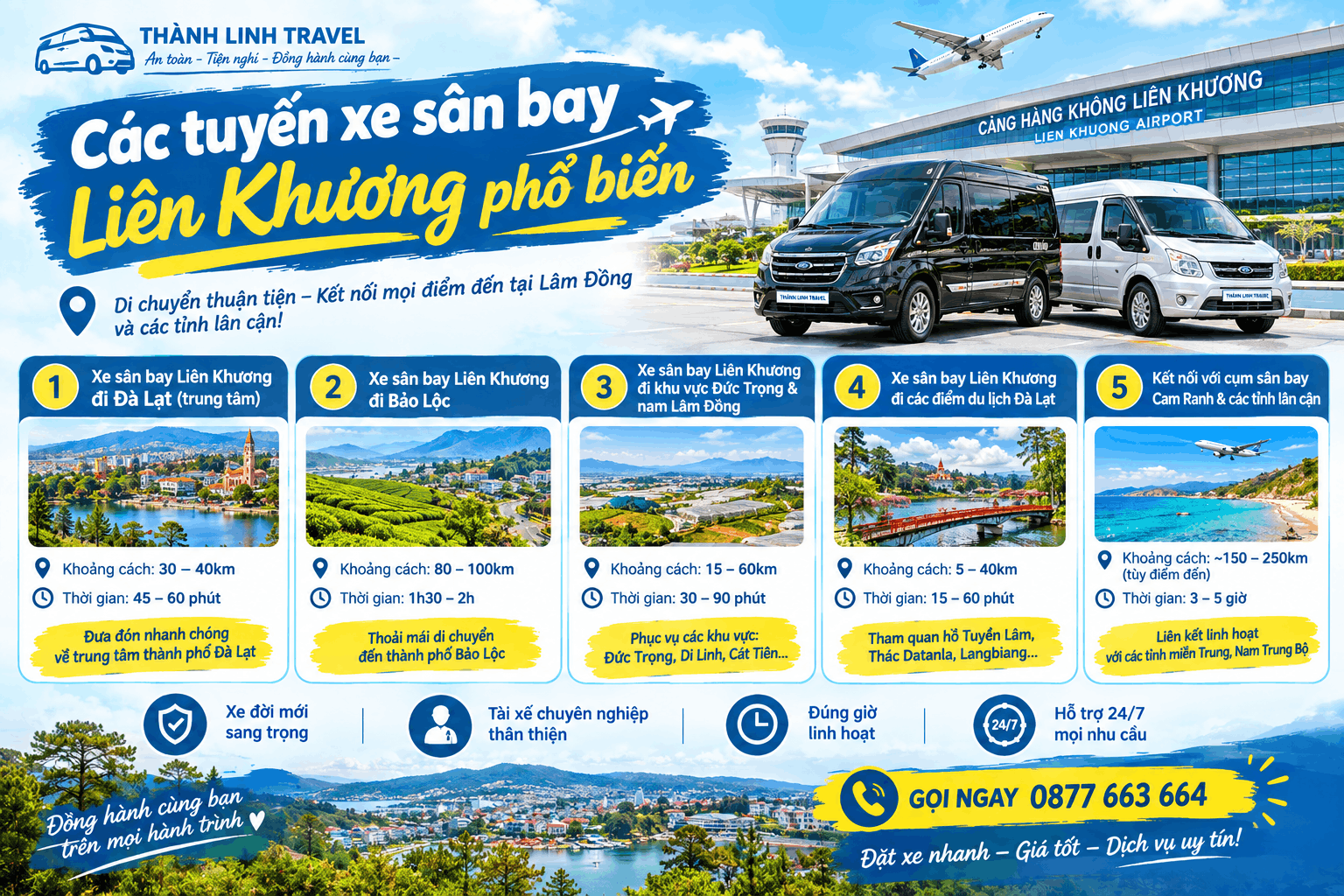 Các tuyến xe sân bay Liên Khương phổ biến Các tuyến xe sân bay Liên Khương phổ biến