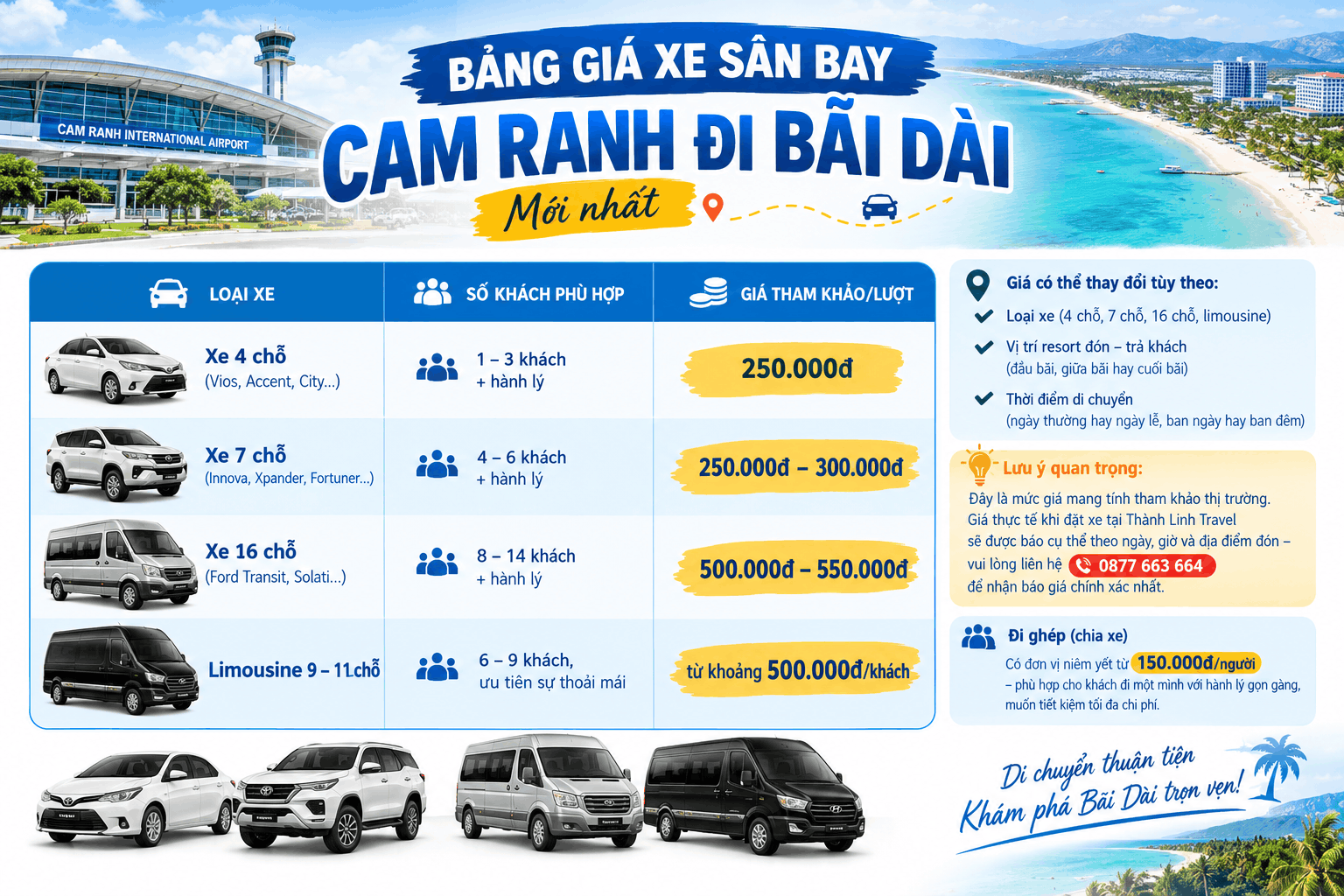 Bảng giá xe sân bay Cam Ranh đi Bãi Dài mới nhất Bảng giá xe sân bay Cam Ranh đi Bãi Dài mới nhất